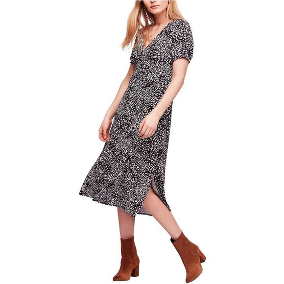 Free People Womens Looking for Love Midi Dress, blackcombo, 6 - Picture 1 of 1